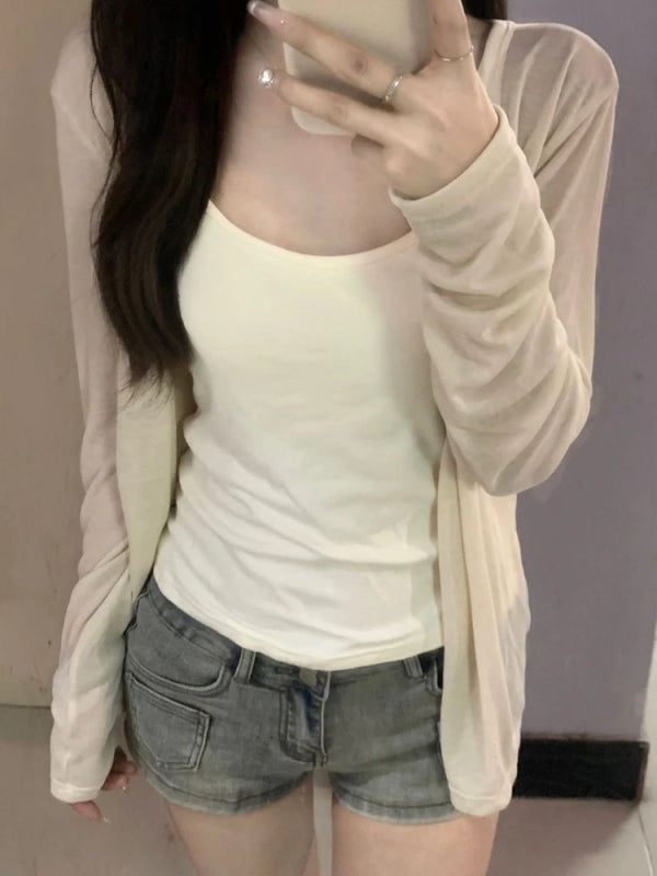 KING BRAND Women's Thin Silk Open Cardigan Sun Protection Vest V-neck Knitted Air Conditioning Outerwear Summer Casual Style