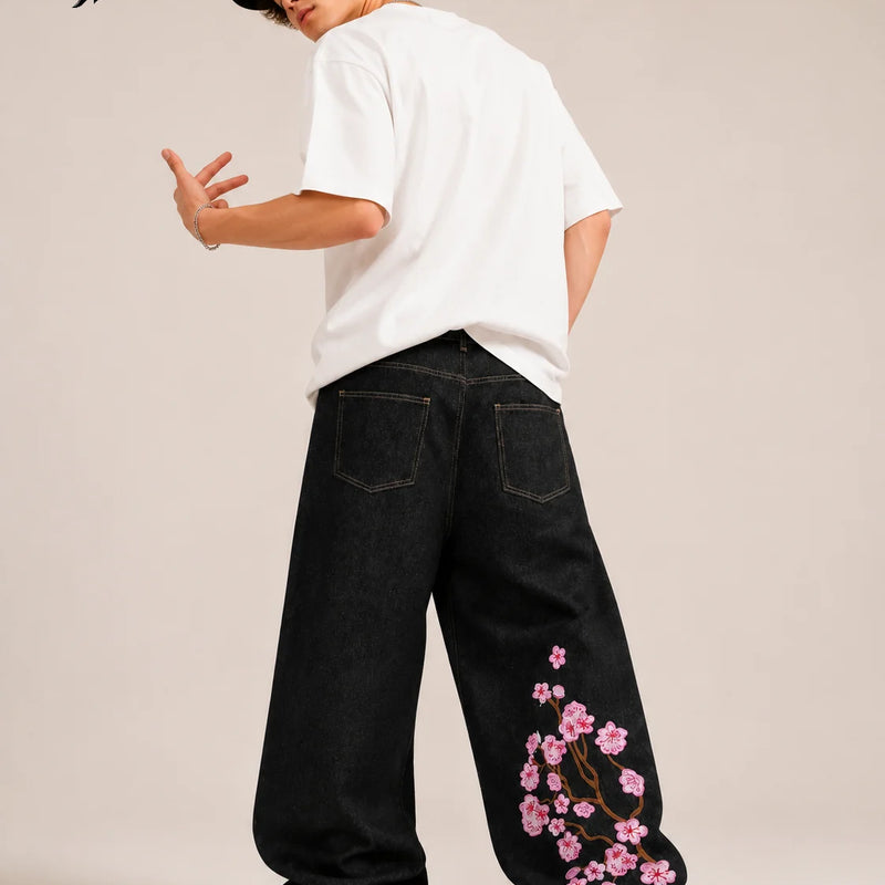 UP.THE Men Raw Black Baggy Wide Leg Jeans, Y2K Oversized | SAMAG