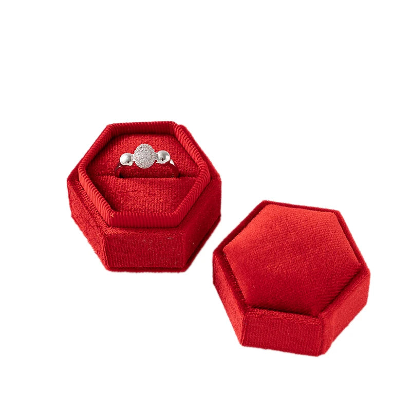 Velvet Hexagon Single Slot Ring Box For Engagement Wedding Keepsake Case Bridal Photo Jewelry Exhibitor Storage Display Selling