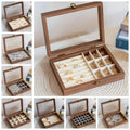Retro Elegant Wood Jewelry Box Glass Lid Dust-proof Jewelry Organizer Velvet Storage Box Ring Display Holder Desk