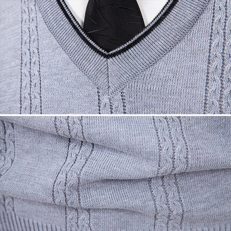 Men's Casual V-Neck Knit Sweater Vest Fashion College Style Men Knitted Sleeveless Vests Jersey