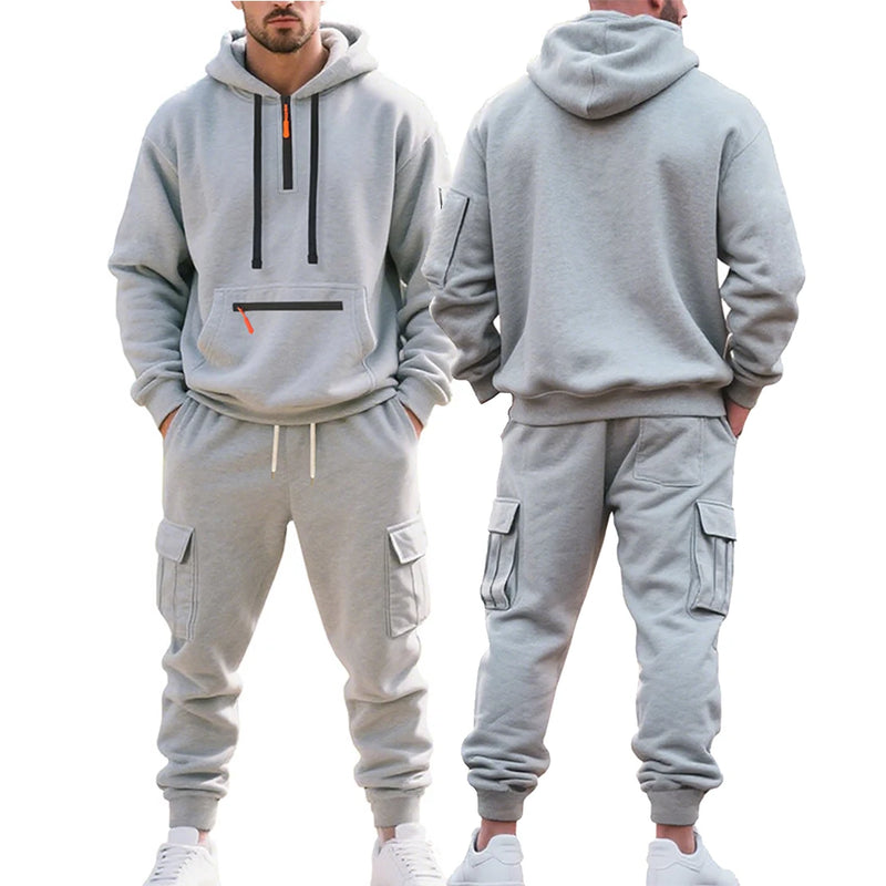 Men's Heavyweight Fleece - Lined Casual Tracksuit Set for Winter - Loose - Fit, Half - Zip, 2 - Piece - View 8 | SAMAG