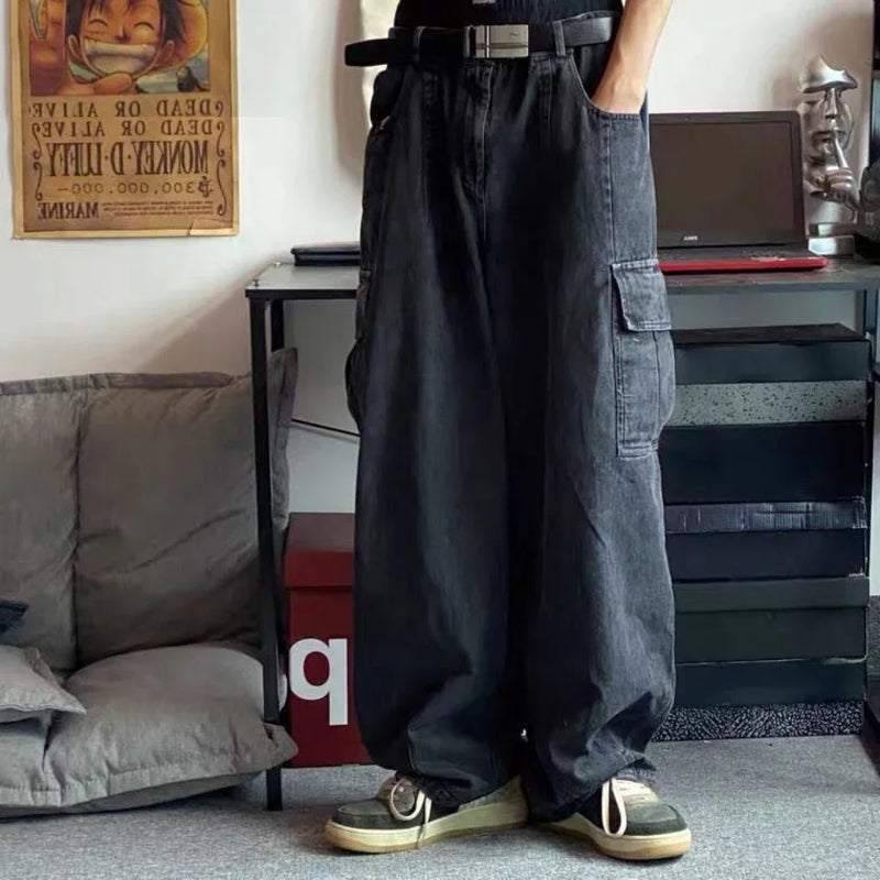 Baggy Jeans Trousers Male Denim Pants Black Wide Leg | SAMAG