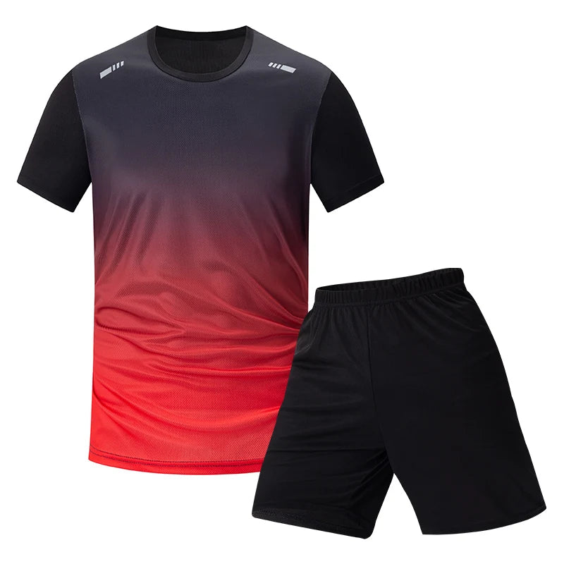 2-Piece Men's Suit Youth Four-Season Gradient T-Shirt Short-Sleeved Sports Quick-Drying Comfortable Home Wear Fashionable