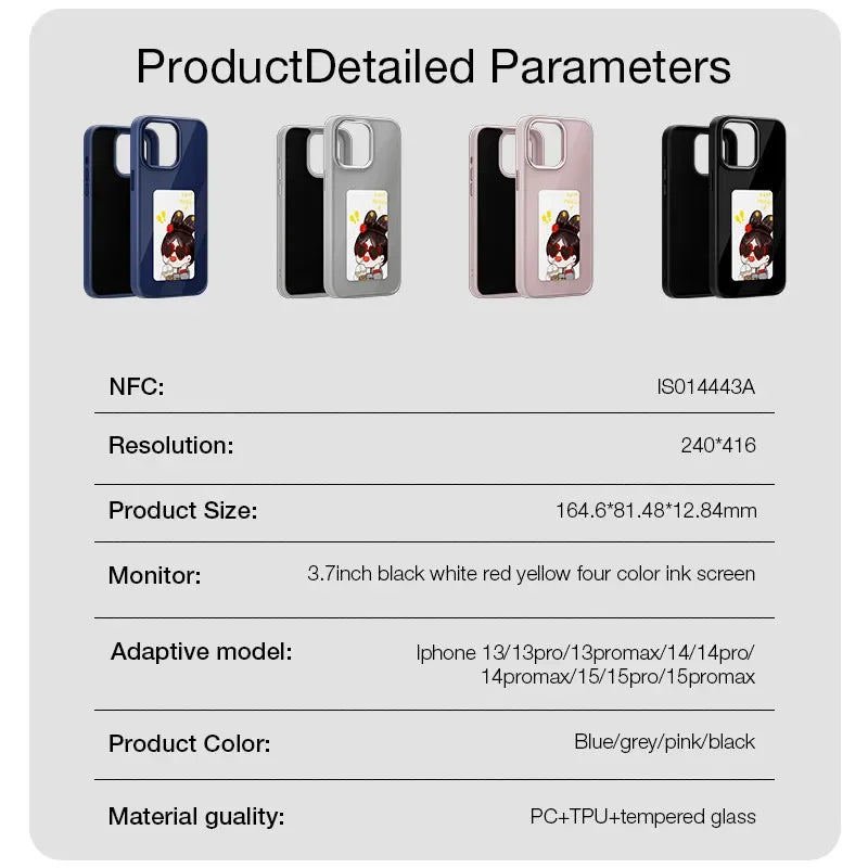 Smart E-ink Screen Phone Case For IPhone 16 15 14 13 12 11 Pro Max NFC Refesh Photo Anime Characters Girl Silicone Phone Cover