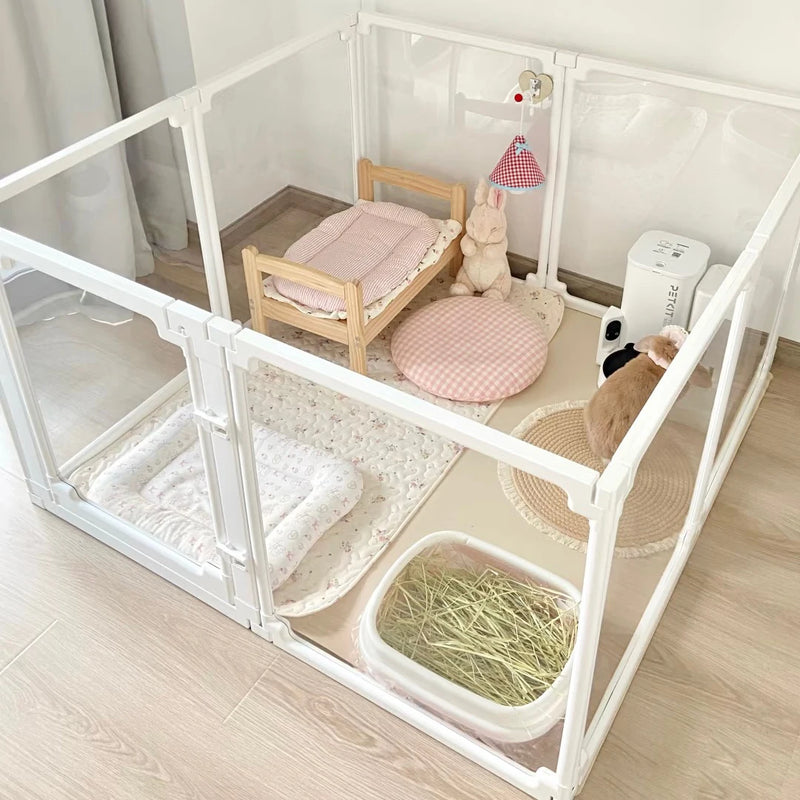 DIY Dog Playpen Puppy Cat Rabbit Ferret Transparent Pet Pen Easy Assemble Whelp Crate Kennel Cage Enclosure with Wheels