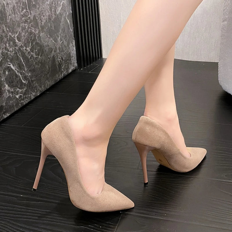 Fashion Suede Woman Pumps New High Heels Office Shoes Fashion Thin Heels Pointed Toe Stiletto Heels Women's Pump Plus Size 42