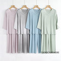 20MM 100% Natural Mulberry Silk Satin Pajama Set Solid Color V-neck Three-quarter Sleeve Tops Pants Women's Home Suit Set