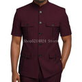 Mens Safari Suit 2 Piece Short Sleeve Suits for Men Regular Fit Stand Collar Suit African Clothes