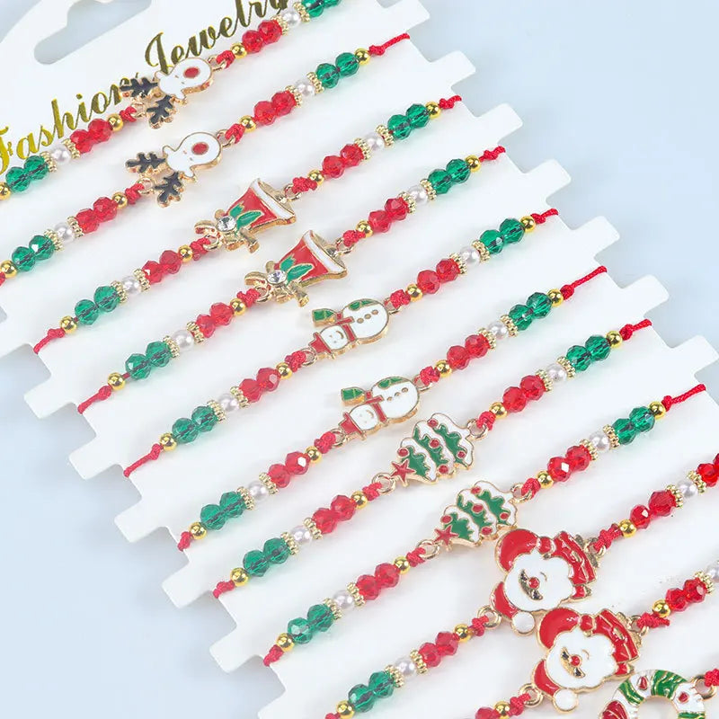 1/6/12pcs Festival Christmas Bracelets Imitation Pearl Santa Claus Xmas Tree Pendant Party Jewelry Gifts for Girls Kids Adult