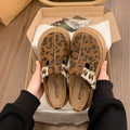 New Summer Women Faux Suede Leopard Print Buckle Strap Chunky Platform Mules Sandals Clogs Round Toe Casual Slippers Shoes Women
