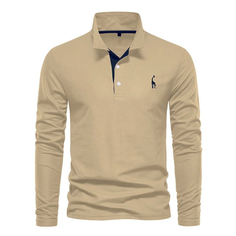 AIOPESON Men's Deer Embroidery Polo Shirts Solid Color Long Sleeve Social Business Male - View 14 | SAMAG