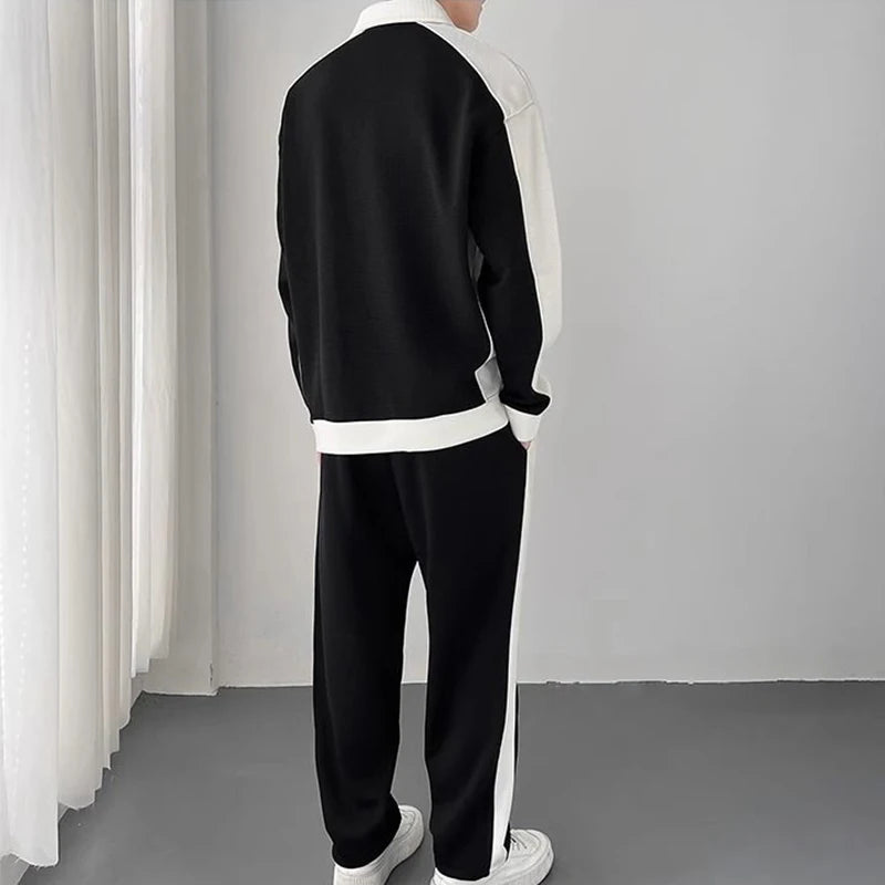 Spring Autumn Korean Fashion Patchwork Sweatshirt Elastic Casual Sweatpants Set Men Loose Comfortable Sporty - View 3 | SAMAG