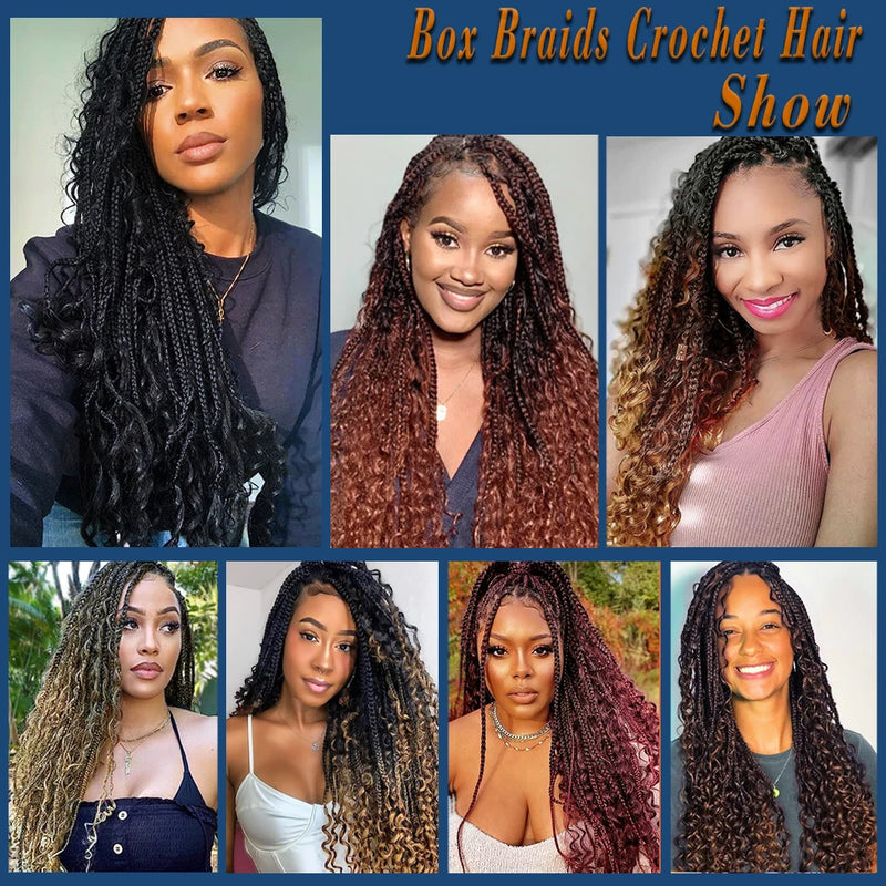Goddess Bohemian Box Braids Crochet Hair Pre looped 18 14 Inch Boho Box Braids Soft Synthetic Braiding Hair for Black Women Kids