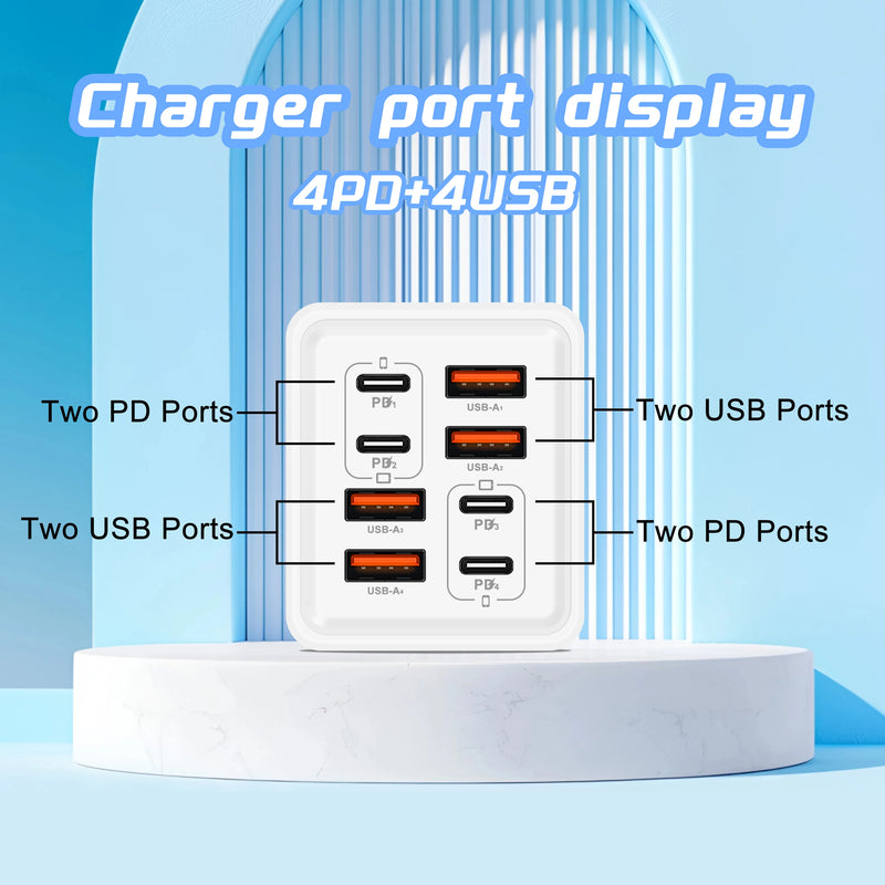 240w Gan Usb C Charger 8 In 1 Fast Charging Phone Charger Power Adapter For Iphone Samsung Xiaomi Type C Eu/us Plug Wall Charger