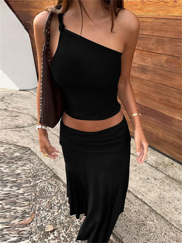 Tossy Fashion Pleated 2 Piece-Set Long Skirt For Women Off-Shoulder Cropped Pullover Top And Slim Long Skirt Sets Female Outfits
