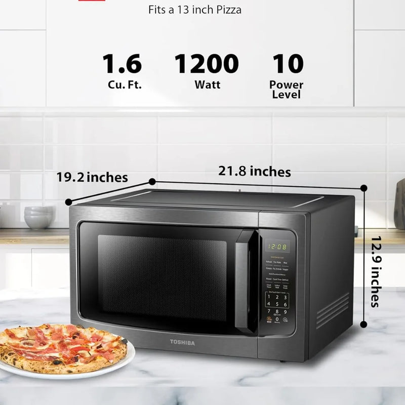 1200W 1.6 Cu.ft Countertop Microwave with Sensor Cooking, Position Memory Turntable, Sound On/Off, Black Stainless Steel