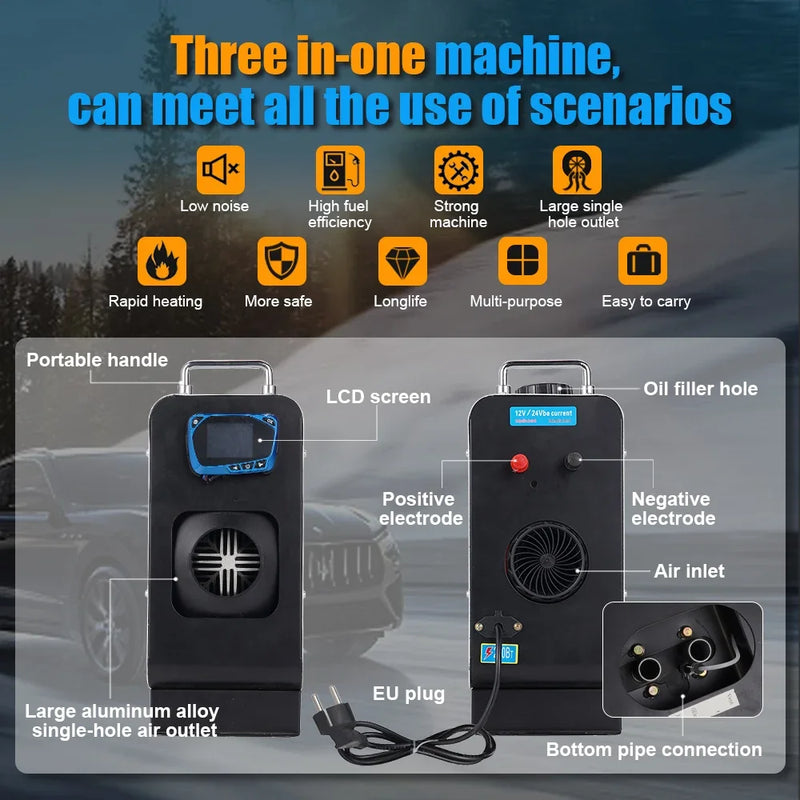 12V&24V&220V All in One Car Diesel Air Heater  with Remote Control LCD Switch 2/5/8KW Diesel Heater For Home RV Vehicle Truck