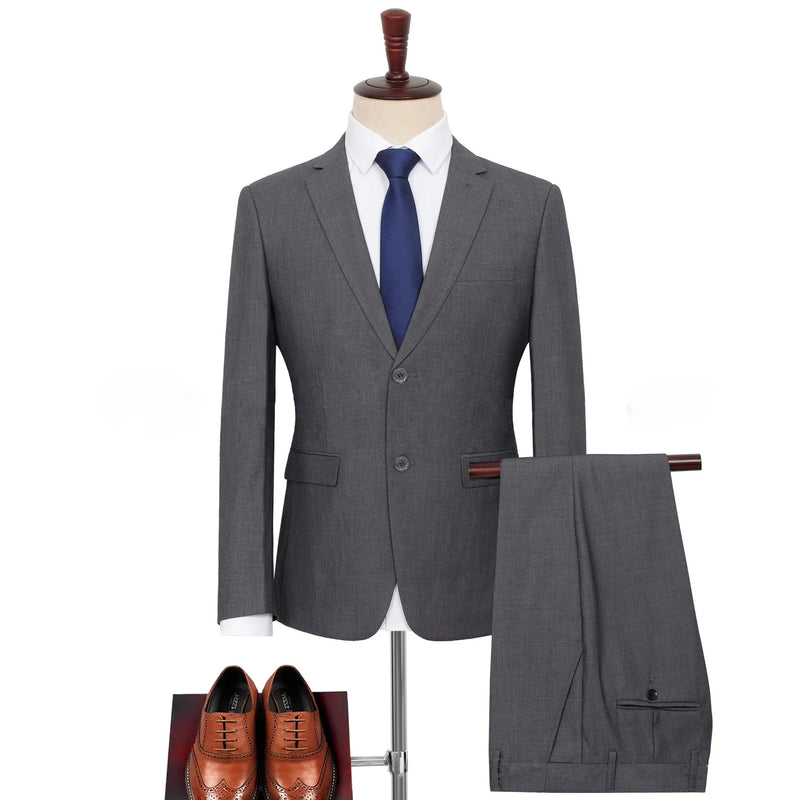 Plus Size Men‘s Suits Elegant Single Breasted Business Jacket Pants For Host Groom Groomsmen Grey Black Navy - View 7 | SAMAG