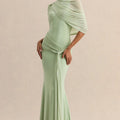 Elegant Mermaid Evening Dress Draped Detachable Cape | SAMAG