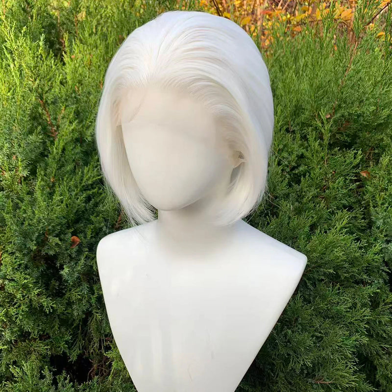 White Short Lace Front Wigs 13×4 Short Bob Cut Heat Resistant Wig Straight Glueless Lace Synthetic Hair Wig for Cosplay Daily