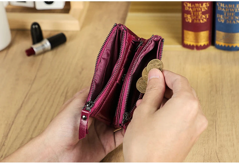 CONTACT'S Fashion Genuine Leather Women Wallet Bifold Card Holder Coin Purse Small Women's Purse Money Clip Men Pocket Wallets