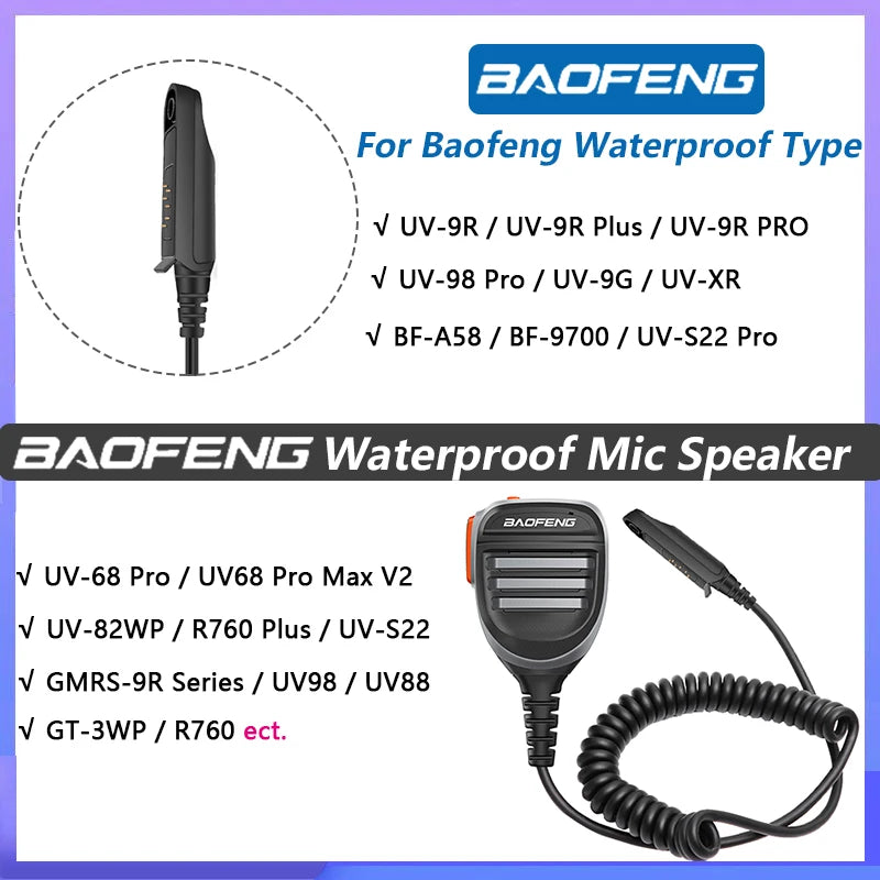 Baofeng Waterproof Type Microphone UV 9R Walkie Talkie PTT Speaker Mic For UV9R Pro UV 68 Pro Max V2  UV S22 Pro V2 Ham Radio