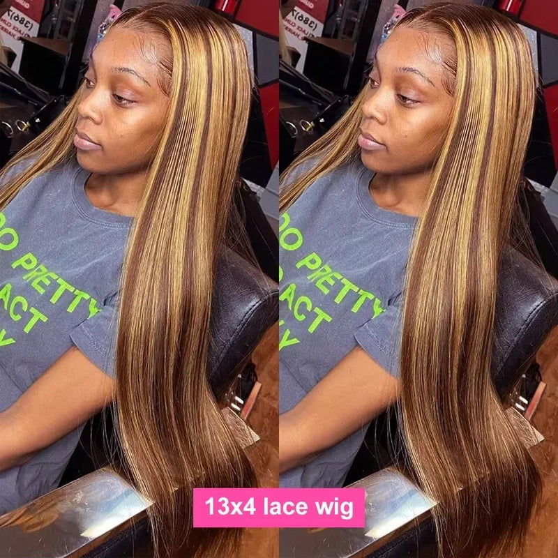 Ombre Brown Colored Highlight Bone Straight Long Remy Human Hair Wigs 13x6 Lace Front Wig Transparent 13x4 Hd Lace Wig For Women