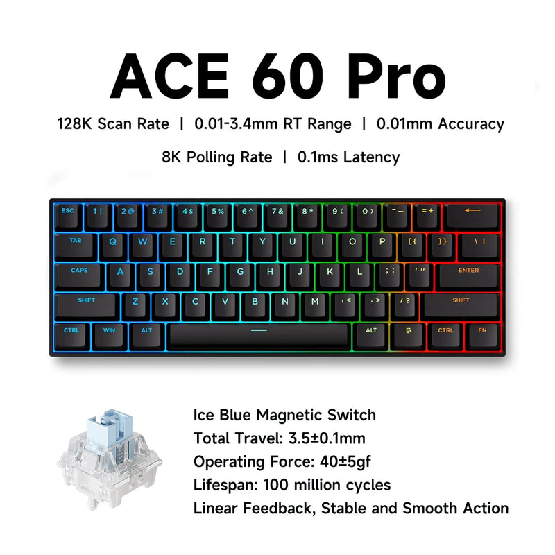 MCHOSE ACE 68 Magnetic Switch Gaming Keyboard Hall Effect Rapid Trigger Programmable RGB 8K Hz DKS/MT/TGL/RS/SOCD Keyboard