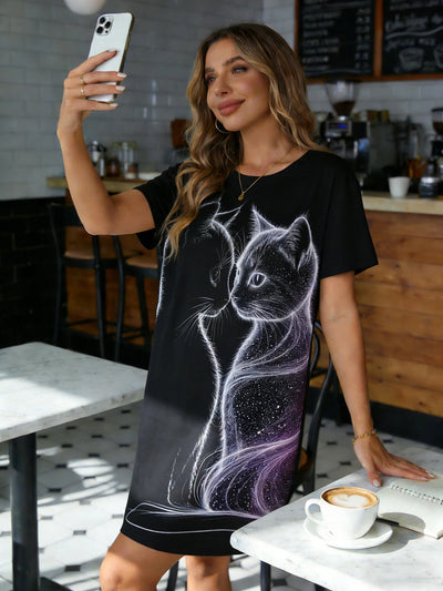 Women Nightdress Round Neck Short Sleeve Spring Summer | SAMAG