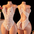 Sexy Red Crotchless Lingerie Women Lace Hollow Bra Set Transparent Erotic Costumes Deep V Open Bra Woman Sexy Underwear Set