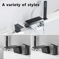 Waterfall split bath faucet Hot and cold Water flow three-hole three-piece bathtub handle shower set faucet Diverter  Black