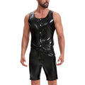 Wet Look PVC Sleeveless Tank Top Single Breasted Shiny PU Leather Motorcycle Punk Waistcoat S-7XL Weskit Tights Leather Jacket