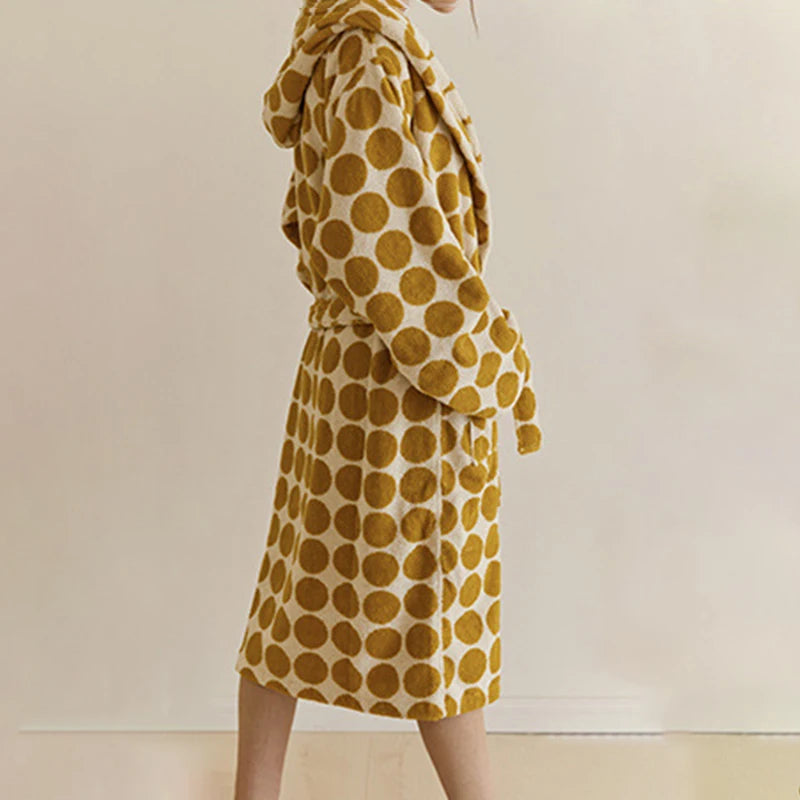 Retro Plaid Cotton Bathrobe Super Soft Absortion Hooded Loose Bath Robe Coat Towel V Neck Warm Sleepwear Robes Women Homewear