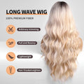 Long Blonde Ombre Brown Synthetic Wigs Water Wavy Platinum Wigs with Bang Hair Wig for Women Daily Cosplay Party Heat Resistant