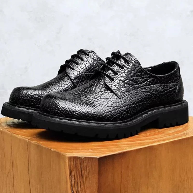 High Quality Men's large Round-toe Leather Shoes Lace-up Work Shoes With Thick Soles First-layer Cowhide Business Formal Shoes