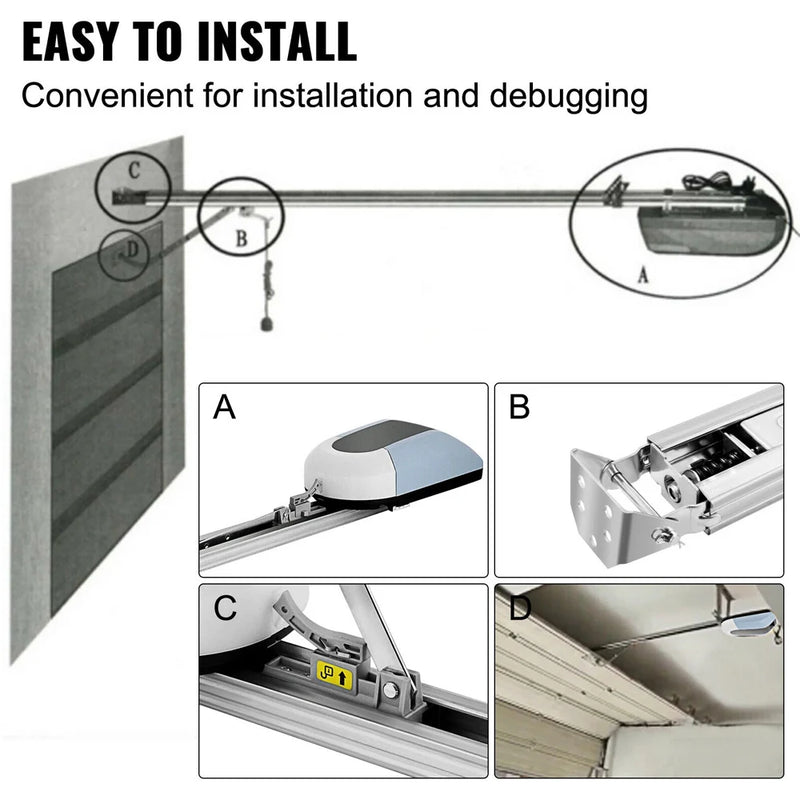 WiFi Control Automation Door Opener 800N Tilting Doors Motor 220V Garage Door Operator Kits With 2 Remote 3m Rails for 12²  Door