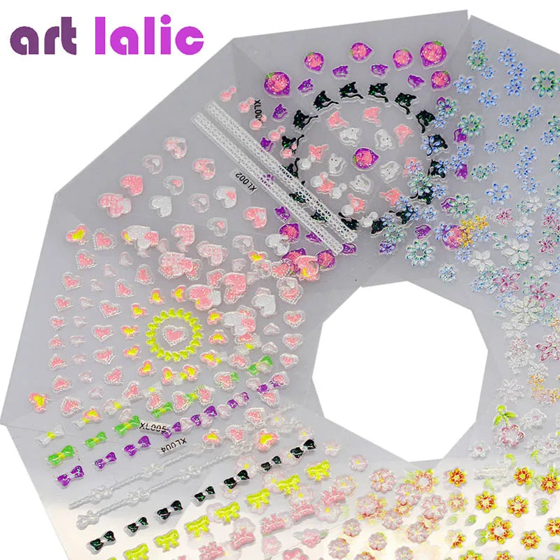10Pcs Nail Art Transfer Stickers 3D Design Manicure Tips Decals Decorations Sheet for DIY Nail Art