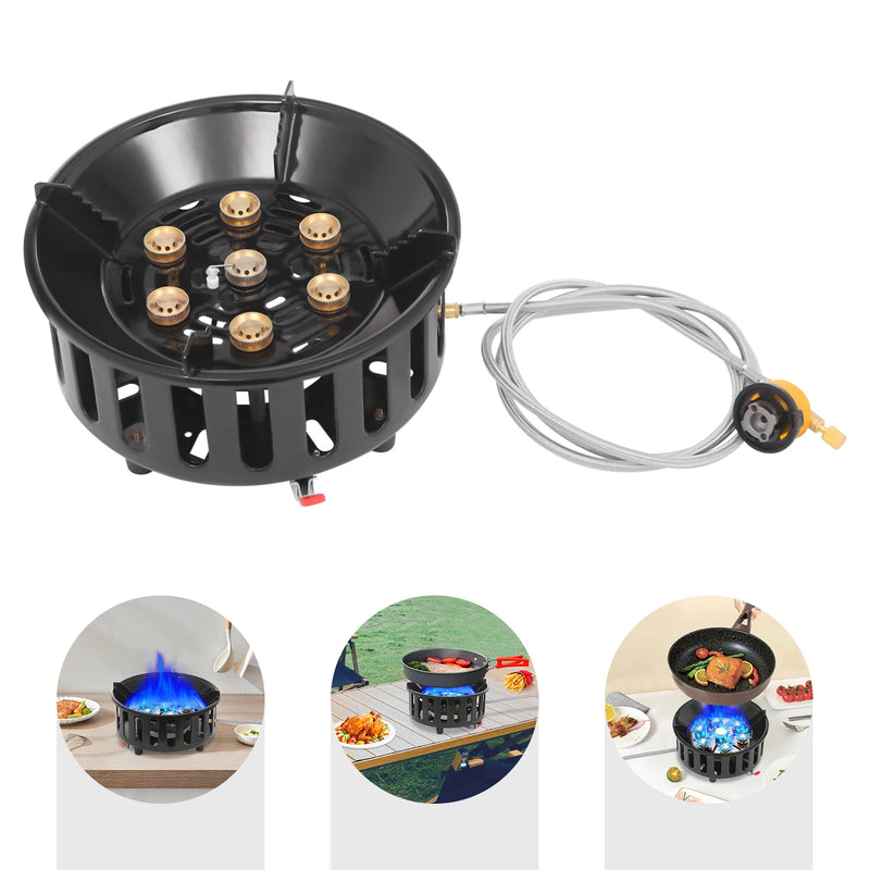 21000W Portable Butane Camping Stove Outdoor Burner with 2 Adapters Gas Stove Propane Portable Stove for Outdoor Frying Boiling