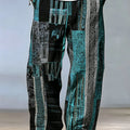Men's Black Teal Patchwork Newspaper Print Wide Leg Pants Elastic Drawstring Loose Trousers For Retro Street - View 5 | SAMAG
