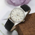 Vintage Shanghai Hand Wind Mechanical Watch  Simple Silver Case Black Leather Band Business Dress Wrist Watch