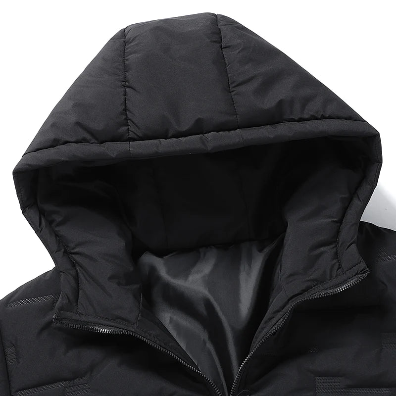 Fashion Men Hiking Down Cotton Jacket Hooded Parkas Zip Pocket Fashion Outerwear Casual Padded Jacket and Coat Men Autumn Winter