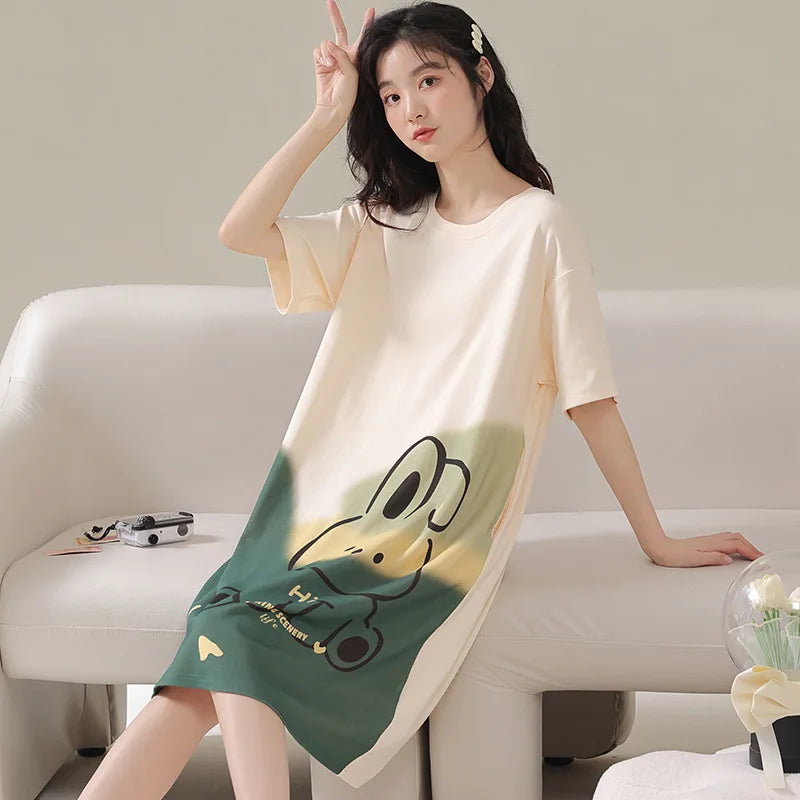 Women Large Size Pajamas Short-Sleeved Nightgown Cartoon | SAMAG