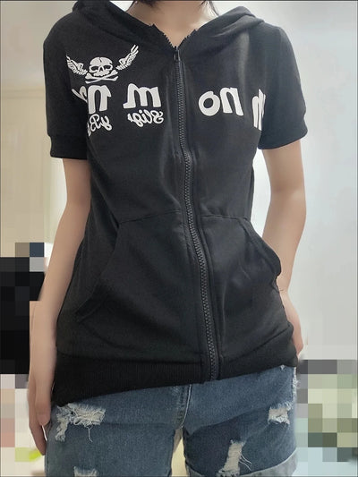 Kimotimo Vintage Skull Printed Zipper Cardigan Short | SAMAG