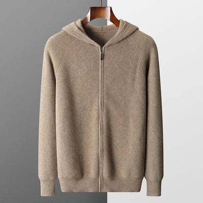 Men 100% Merino Wool Sweater Hooded Zipper Cardigan | SAMAG