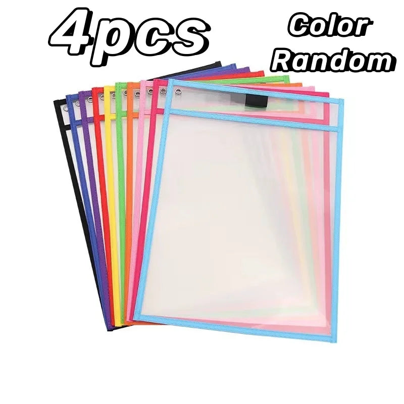 2-10pcs Document Storage Bag Reusable Waterproof Clear Color Random File Folder Dry Wiping Kids Drawing Board for School Office