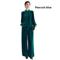 Silk Velvet Spring Autumn Ladies Set Long Sleeves and Trousers Two Pieces Elegant Temperament Light Luxury Outdoor Women's Wear