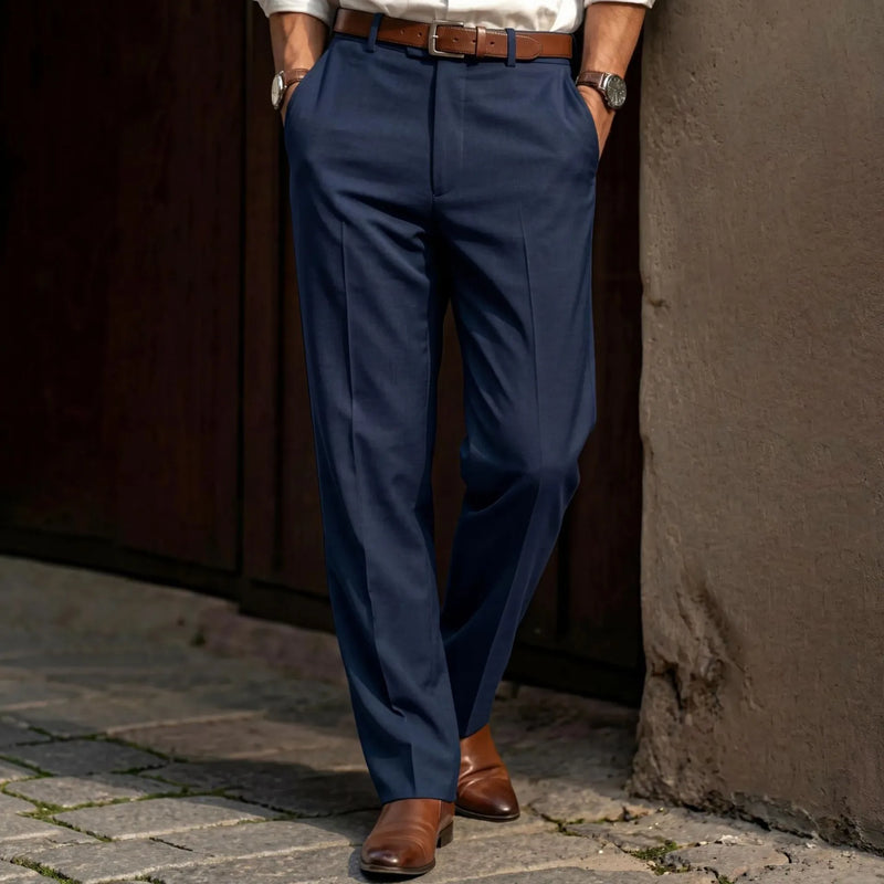 Classic Men Mid Waist Straight Leg Suit Pants Formal Business Office Work Dress Trousers Belt Loops Casual - View 3 | SAMAG