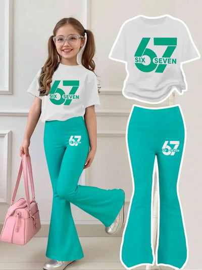 Fresh Mint Green Short - Sleeve Letter - Number Outfit | SAMAG