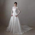 Mophiel Lace Weddings Dresses High Collar Long Illusion | SAMAG